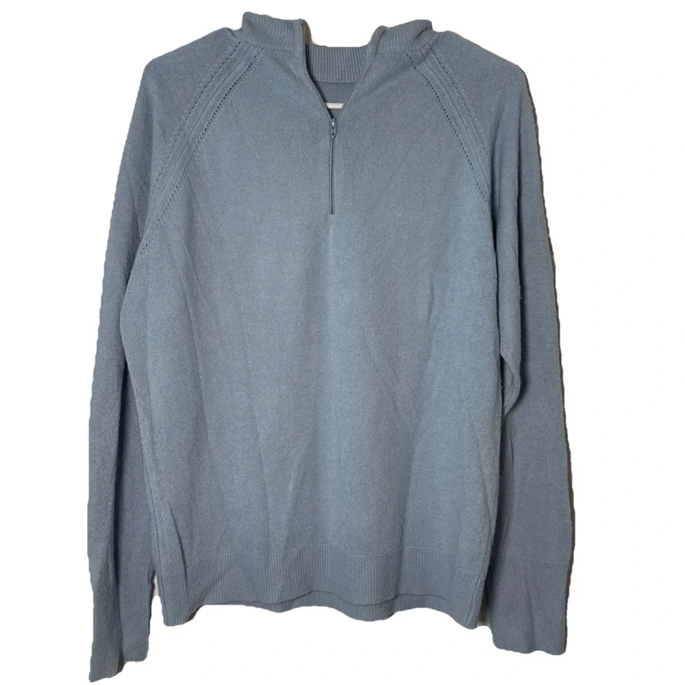 Vintage Designers Originals Luxelon Sweater Womens L Blue 1/4 Zip Mock Neck USA